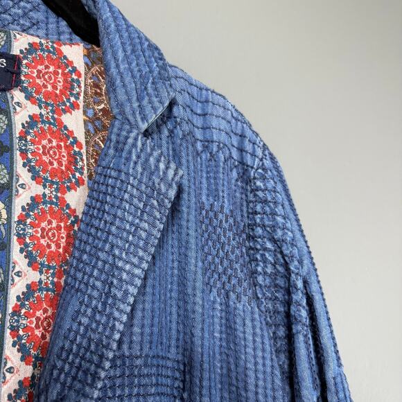Johnny Was Sashiko Embroidered Patchwork Blazer - Medium - Women's Blue Chambray - Picture 2 of 7